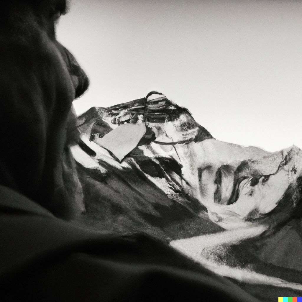 someone gazing at Mount Everest, photograph taken by Peter Lindbergh